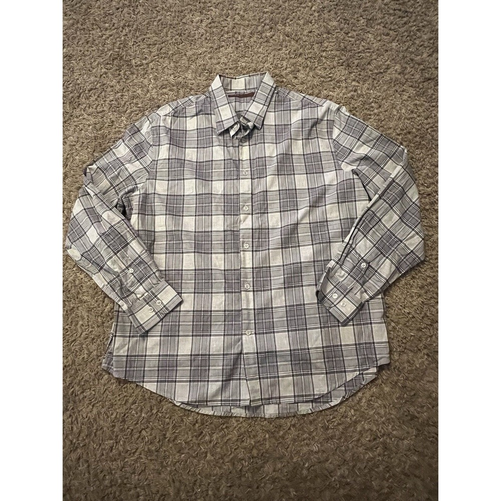 Perry Ellis Mens Plaid Button Dress Shirt Sz XXL 100% Cotton Very Good Condition